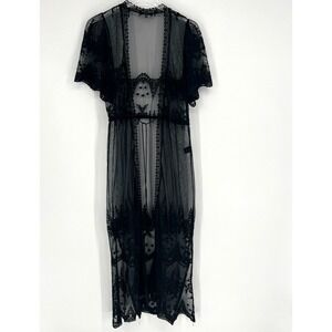 Blashe‎ Mesh Cardigan Womens S Maxi Embroidered Boho Festival Whimsigoth